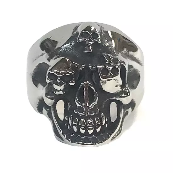 Stainless Steel Men’s Biker Style Ring Size 13 Multiple Skulls 16+ Grams