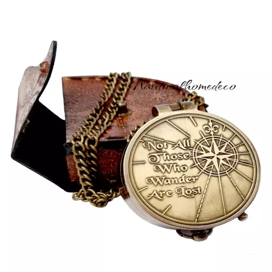 Engraved Brass Compass with Leather Case - Motivational Quote - Nautical Gift