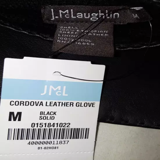 J. McLaughlin NWT black wool-lined Cordova leather gloves womens size M