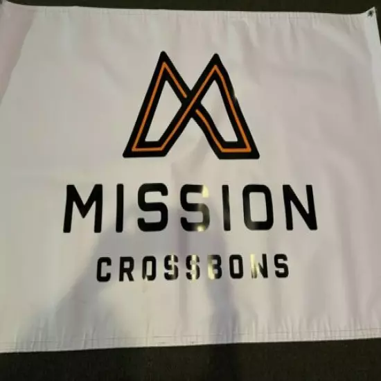 Mission Crossbows White Logo Wall Banner w/ 4 Grommets for Easy Hanging