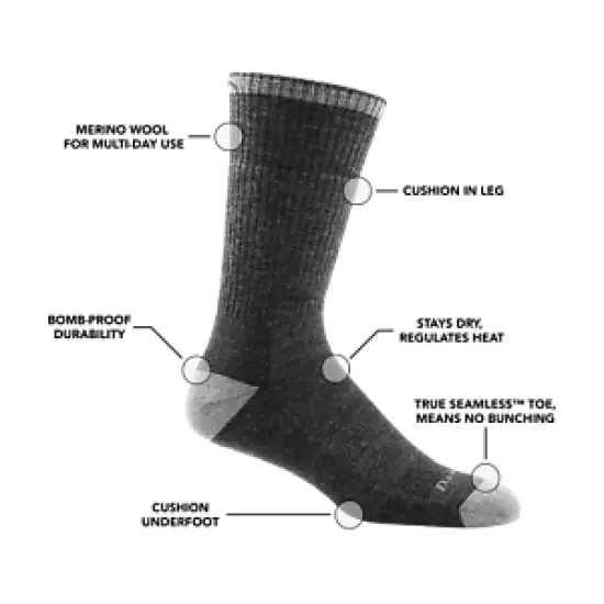 Darn Tough Boot Midweight Work Sock, L/G, Gravel 2001