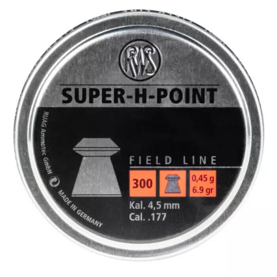 RWS SUPER-H-POINT .177 CALIBER PELLETS 300 count 6.9 grains Field Line GERMANY