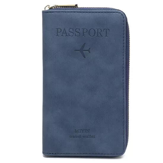 RFID Leather Travel Passport Case Cover Zipper Wallet Card Holder with Wristband