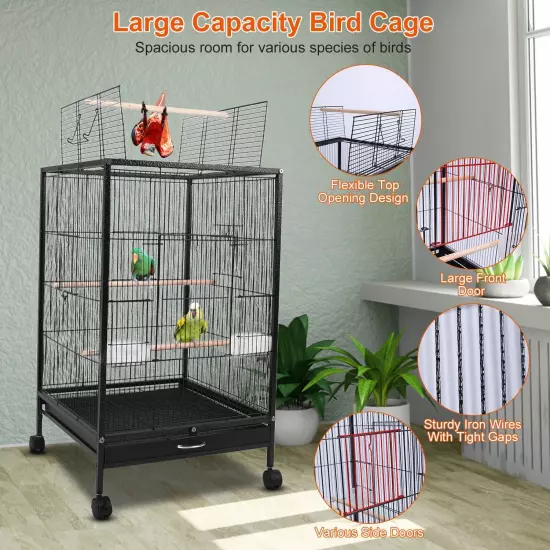 30.31in Iron Bird Cage Stand Wide Top Opening Large Cage For Parrot Parakeets US