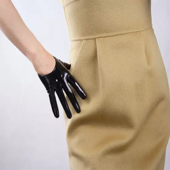 LATEX GLOVES Shine Leather Faux Patent Vegan PU 8" 21cm Short Basic Shine Black