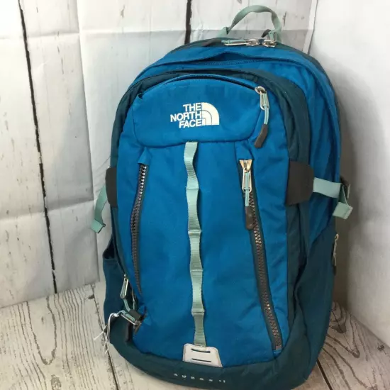 The North Face Surge II Blue Backpack Multi Compartment Bottle Holder Travel 