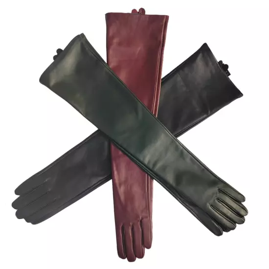 New Touch Screen Real Sheep Leather Opera Long Gloves Black Burgundy Green Color