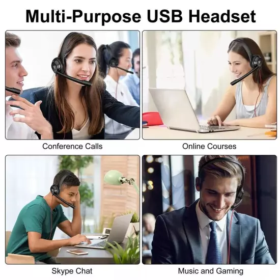 USB Wired Computer Headset with Noise-Cancelling Microphone for Skype Meetings