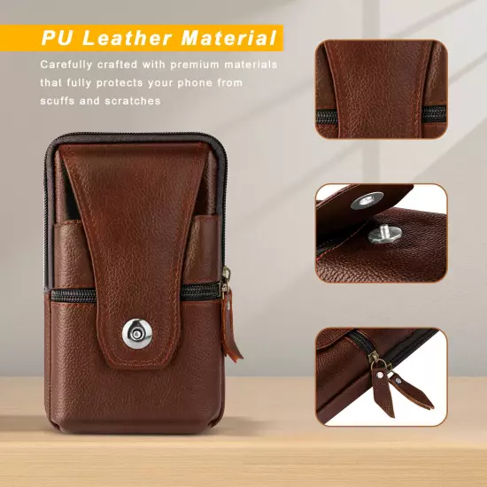 Cell Phone Waist Belt Holster Loop Pack Bag PU Leather Pouch Wallet Case Cover