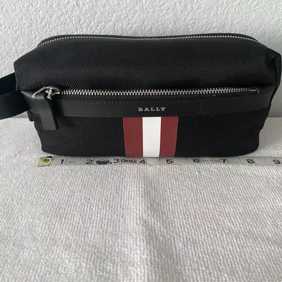 Bally Tripp Black Jacquard Fabric toiletries Bag With Bally Stripe MSRP $395