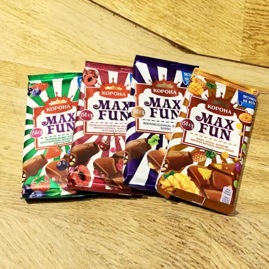 Koruna MAX FUN Chocolate Bar 150g from Ukraine - Choose Sets of 2, 5, 10 Packs