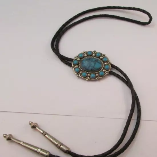 Bolo Ties Bell Trading Company Nickel Silver Turquoise & Polished Stone