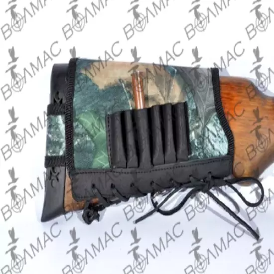 Leather / Canvas Rifle Cartridge Holder Ammo Butt stock 6 Pockets. USA Seller !