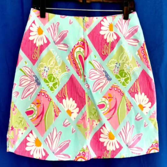 Lilly Pulitzer Skort Womens Sz 10 Blue Pink Floral Skirt Stretch Short Patchwork