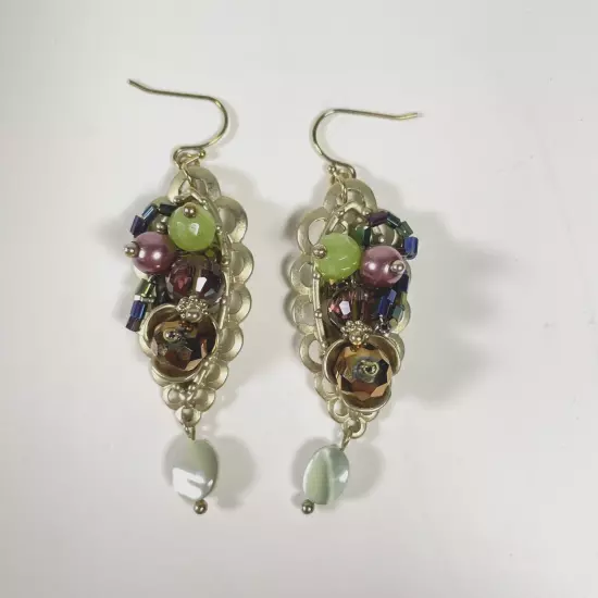 Funky Fun Boho dangle bronze earrings beaded clusters French hook