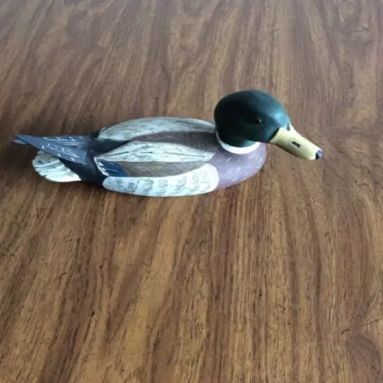 Wooden Hand Made Mallard Duck, 10 By 5, Glass Eyes