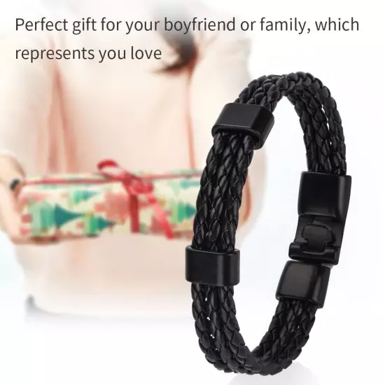 Men Male PU Strap Alloy Buckle Knitting Knitted Multilayer Bracelet Wristban HPT