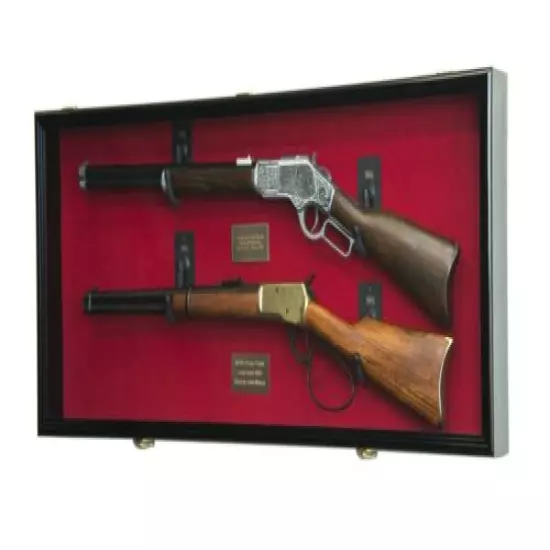 Gun Display Case Cabinet Rifle Black Solid Wood Handgun Shotgun Lock USA 45.5"