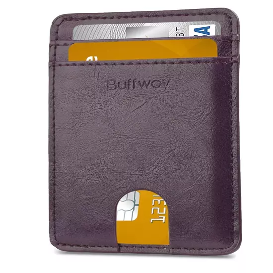 Buffway Slim mini ID holder card case front pocket Leather Wallet for Men Women