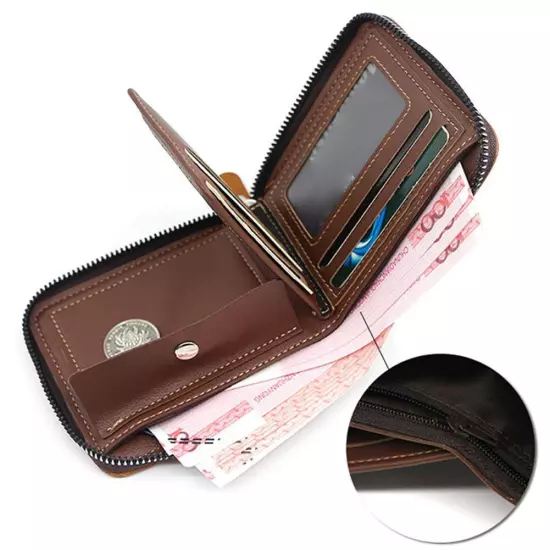 New Men's Wallet Fashion Large Capacity Vintage Men's Zip Money Clip^