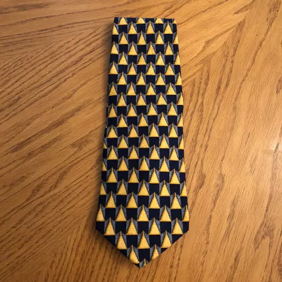 Ermenegildo Zegna Silk Tie, Blue & Gold Geometric Design