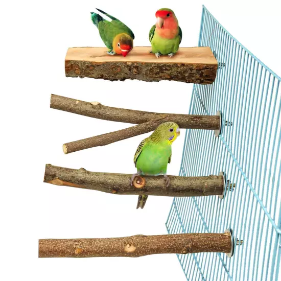 4 Pack Natural Wood Bird Perch for Bird Cages,Parrot Stand Perch Platform Exe...