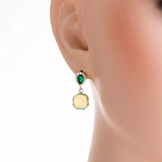 4x6Simulated Emerald Green Fire Opal Silver Filled Jewelry Drop Pierced Earrings