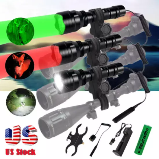 Green/Red/White LED Coyote Hunting Flashlight Weapon Gun Light Scope Mount Rifle