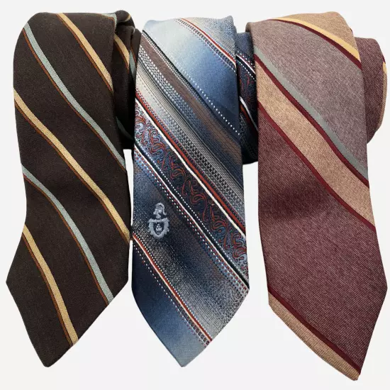 Via Re Lot Of 3 Vintage Striped Wool & Polyester Thin Necktie Tie 3" x 55"