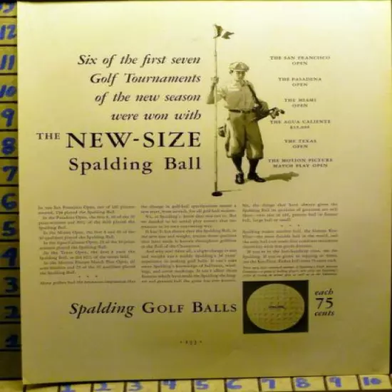 1931 SPALDING GOLF BALL CLUB ART CADDY GAME SPORT FLAG DECOR VINTAGE AD I50