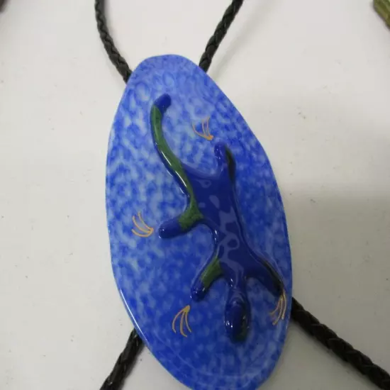 Bolo Tie or Lanyard with Blue Gila Monster on Acrylic, Handmade