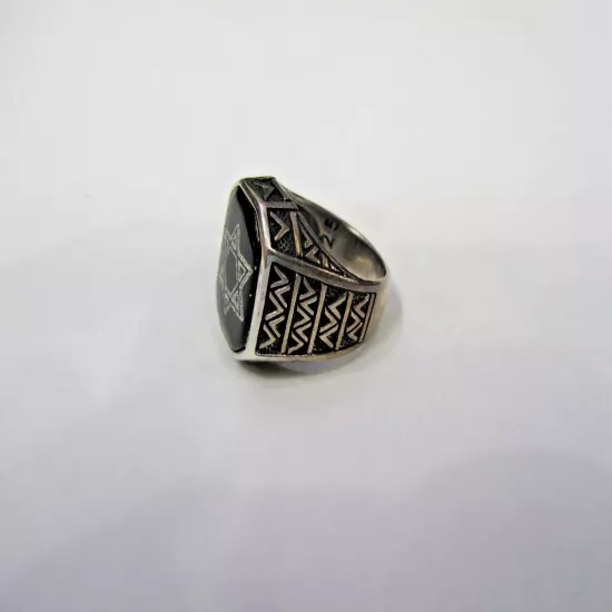 Sterling Silver Black Onyx Star of David Men's Ring Size 8