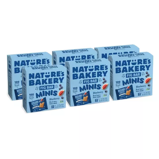 Nature's Bakery Fig Bar Minis, Blueberry, Whole Grain, Vegan, Kosher, Box of 60