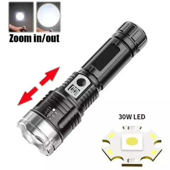 High Power White Laser LED Flashlight Built-in Battery USB Rechargeable Strong