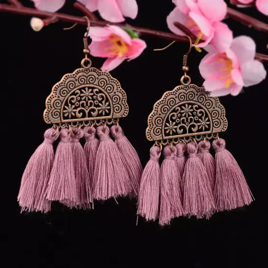 Fashion Women Bohemian Earrings Long Tassel Fringe Drop Dangle Ear Stud Jewelry