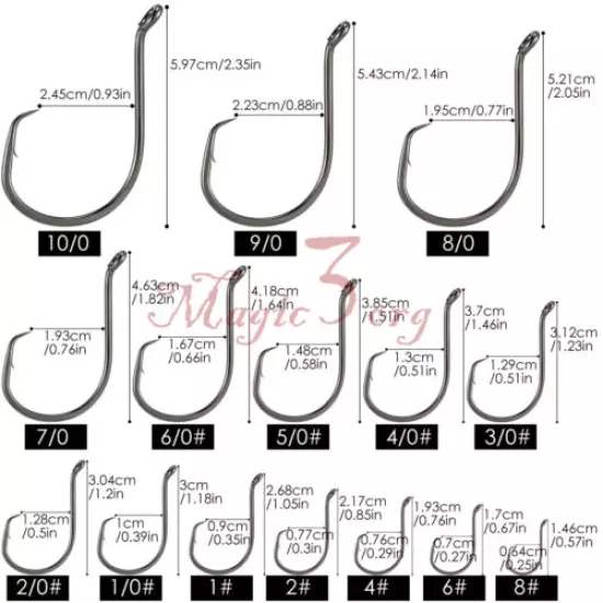 100/200PCS Fishing Circle Octopus Hooks Offset Wide Gap Black Nickel #8-10/0