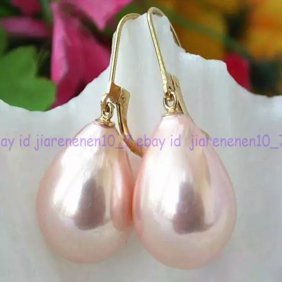 Pretty 12x16mm Real South Sea Shell Pearl Teardrop Leverback Dangle Earrings AAA