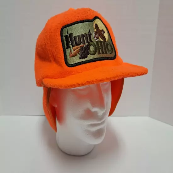 Vintage Hunt Ohio Blaze Hunter Orange Winter Hat Cap With Earflaps Mens Size XL