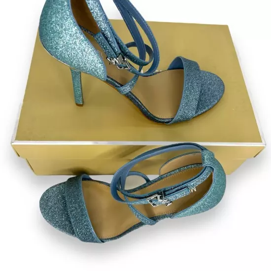 NWT Michael Kors Women's Astrid Stiletto Dress Sandals Blue Glitter Size 8.5 NEW