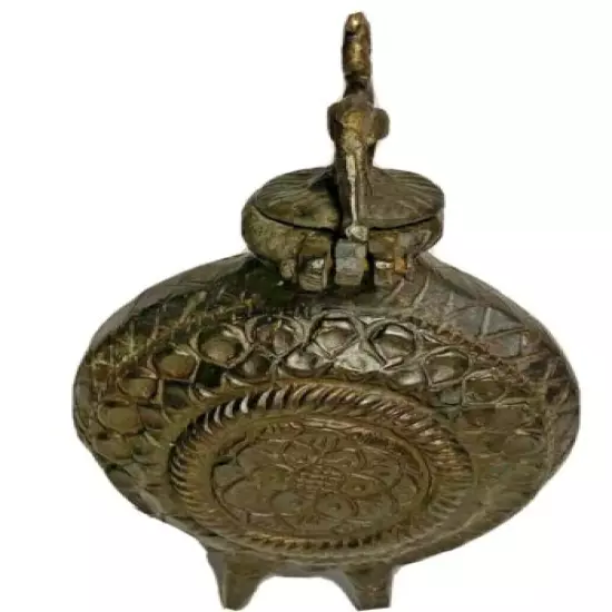 ANTIQUE 17th Century Turkish Ottoman ISLAMIC Powder Bronze Footed Flask.