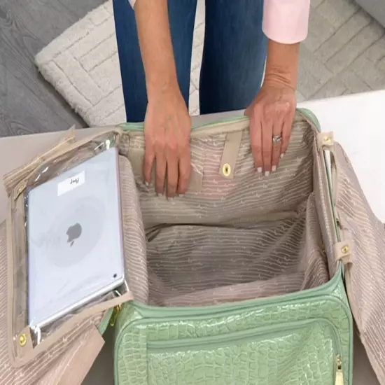 Samantha Brown Croco Embossed Spinner Luggage Travel Underseater Bag Sage Green