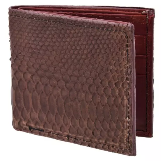 Brown Python Wallet Bi-fold Card Slots ID Slot Bill Compartment Handmade Genuine