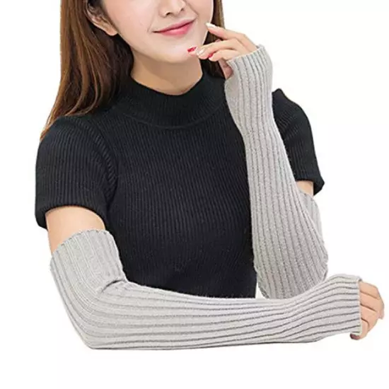 Women Long Half Finger Fingerless Gloves Arm Hand Warmer Knitted Mittens Winter✔