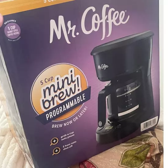 Mr. Coffee 5-Cup Programmable Coffee Maker, 25 oz. Mini Brew, Black - NIB