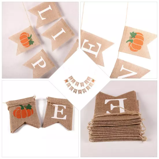  Little Pumpkin Flag Linen Autumn Hanging Banner Burlap Garland Halloween