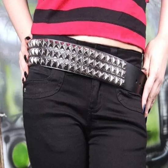 Three Row Pyramid Stud Belt Leather Handmade Studded Belt Punk Goth By Funk Plus