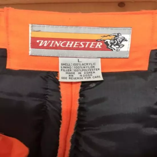 Winchester Snow Pants Men's L Blaze Orange Hunting Snowpants Used Reinforce Knee