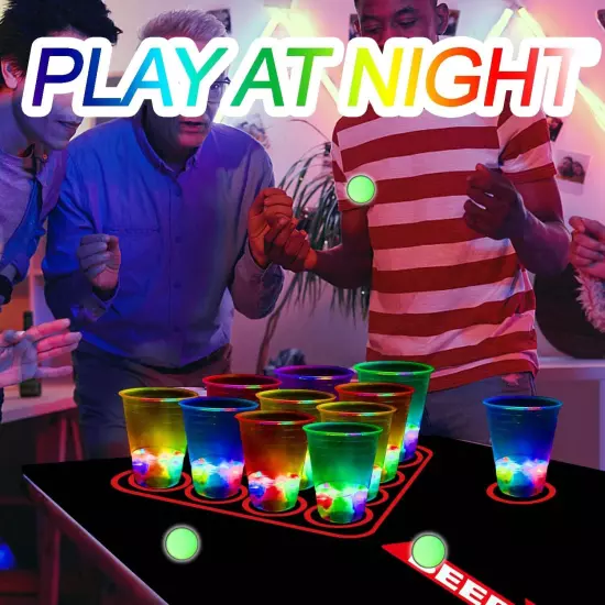 Glowing Pong Table Mat Set Party Beverage Pong Game for Indoor Outdoor Party Eve