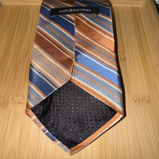 Croft & Barrow Blue Orange Striped Silk Tie - 60L 3.75W