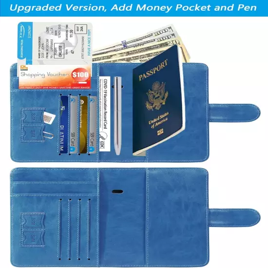 Passport Holder with Luggage Tag Cover Wallet RFID Blocking Leather Case Travel 